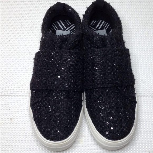 black sequin slip on shoes